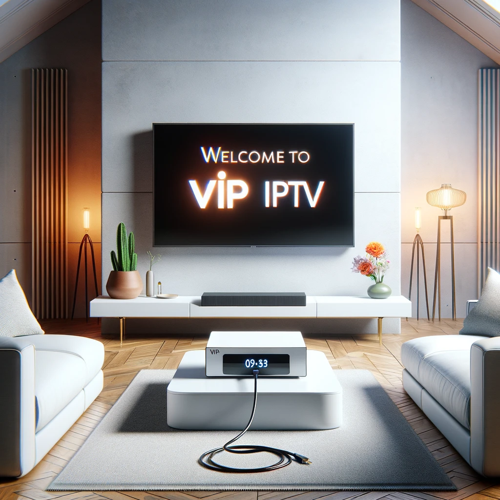 une television qui montre une phrase : Welcome to VIP IPTV