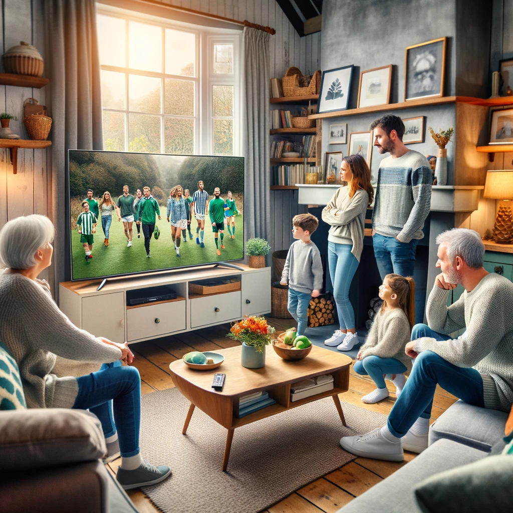 family watching TV, with the best iptv in ireland: VisionTV