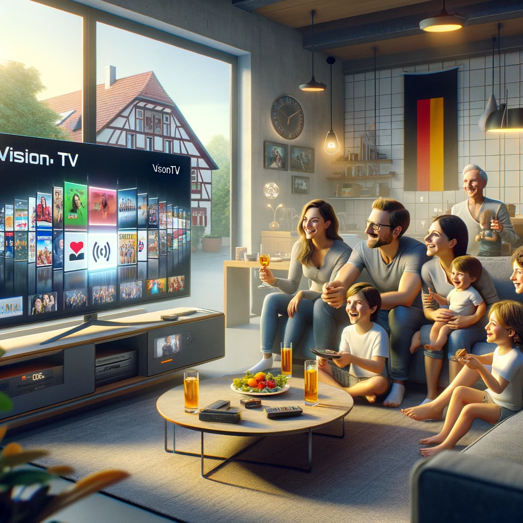 german family happy to watch iptv